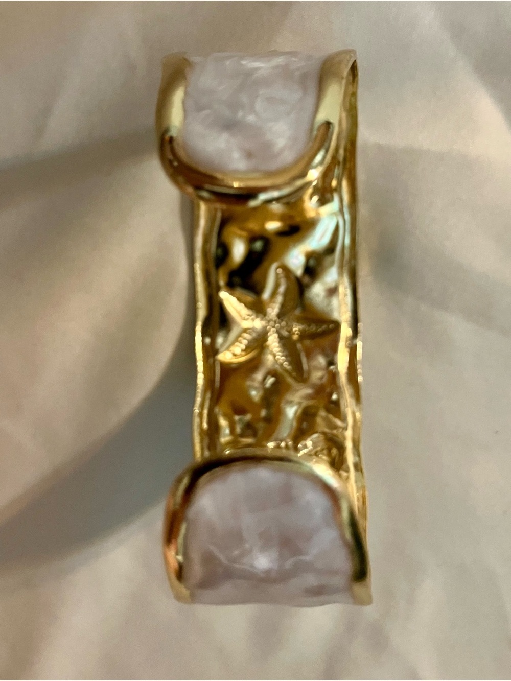 Gold Starfish and Seashell Accent Cuff with Pearlescent Inlay - Picture 5 of 6